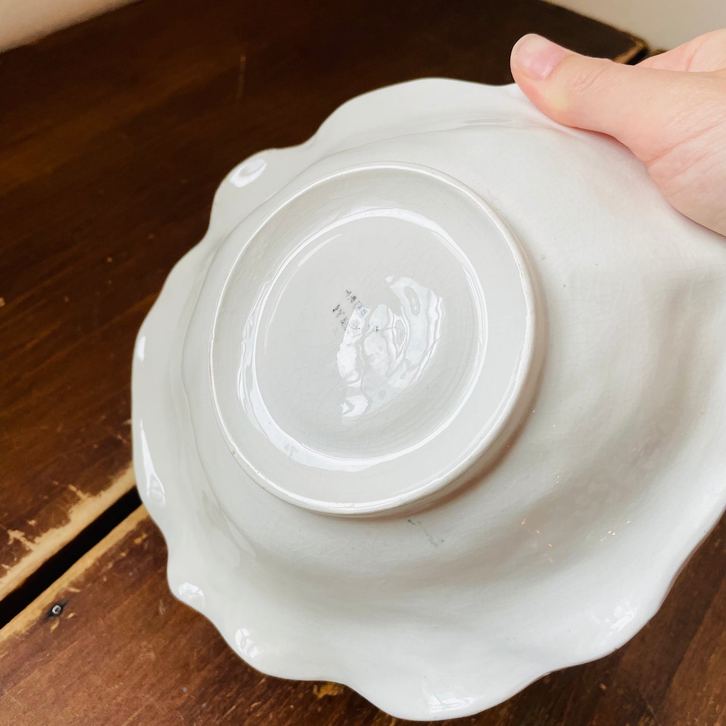 White Cabbage Leaf Bowl with 3D Flowers- Vintage