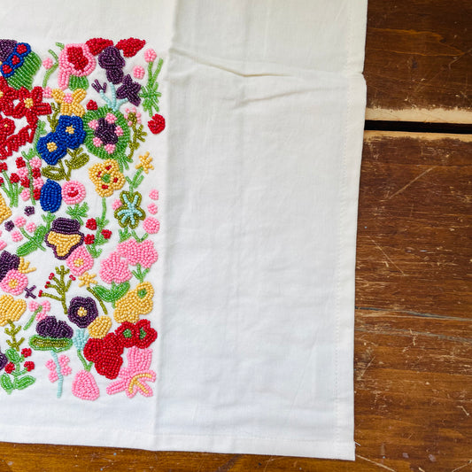Flower Garden Beaded Tea Towel