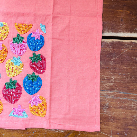 Strawberry Patch Beaded Tea Towel