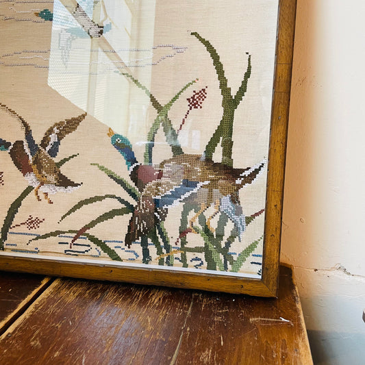 Framed Vintage Mallard Needlework Reproduction Print