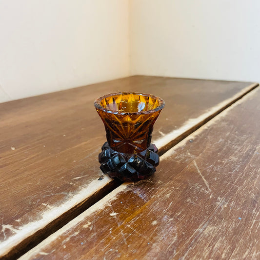 Pressed Glass Amber Toothpick Holder- Vintage