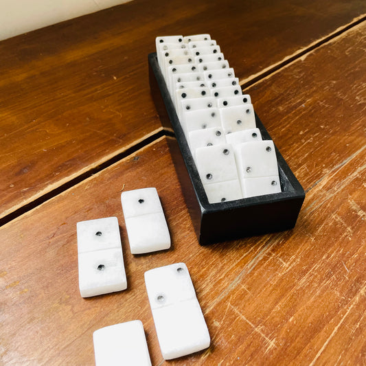 Alabaster Domino Game Set