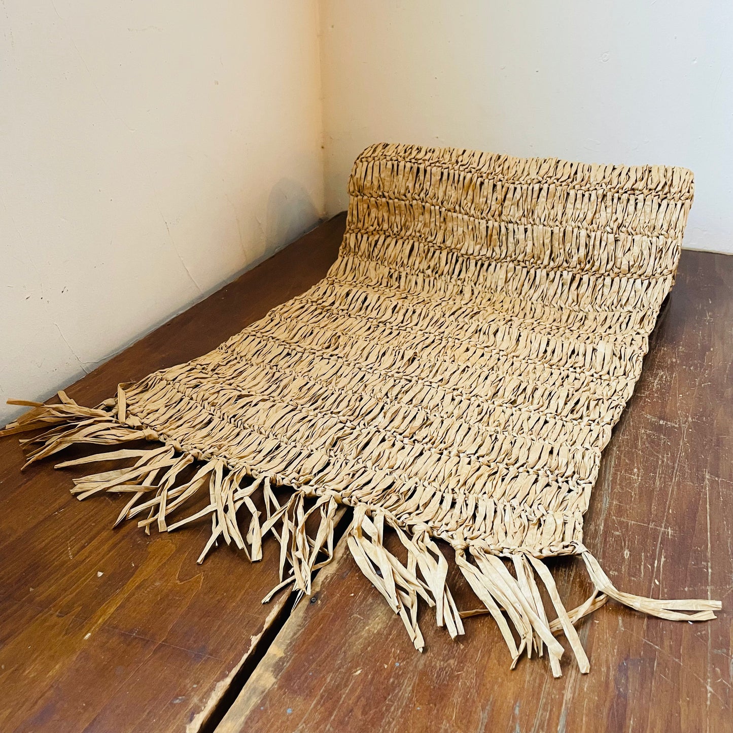 Woven Raffia Table Runner with Fringe
