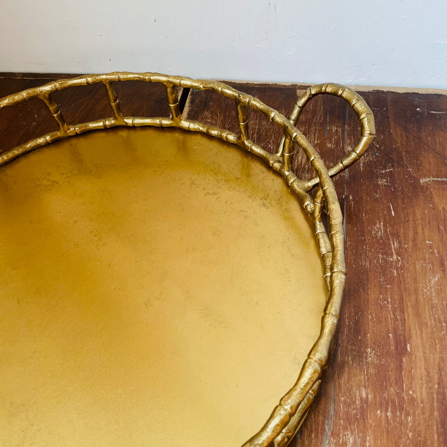 Brass Finish Aluminum Faux Bamboo Tray