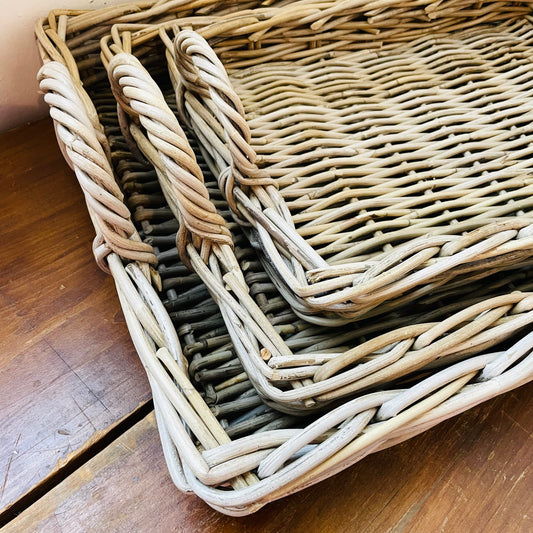 Decorative Woven Rattan Trays- Set of 3