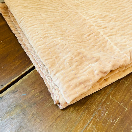 Blush Velvet Kantha Stitch Throw