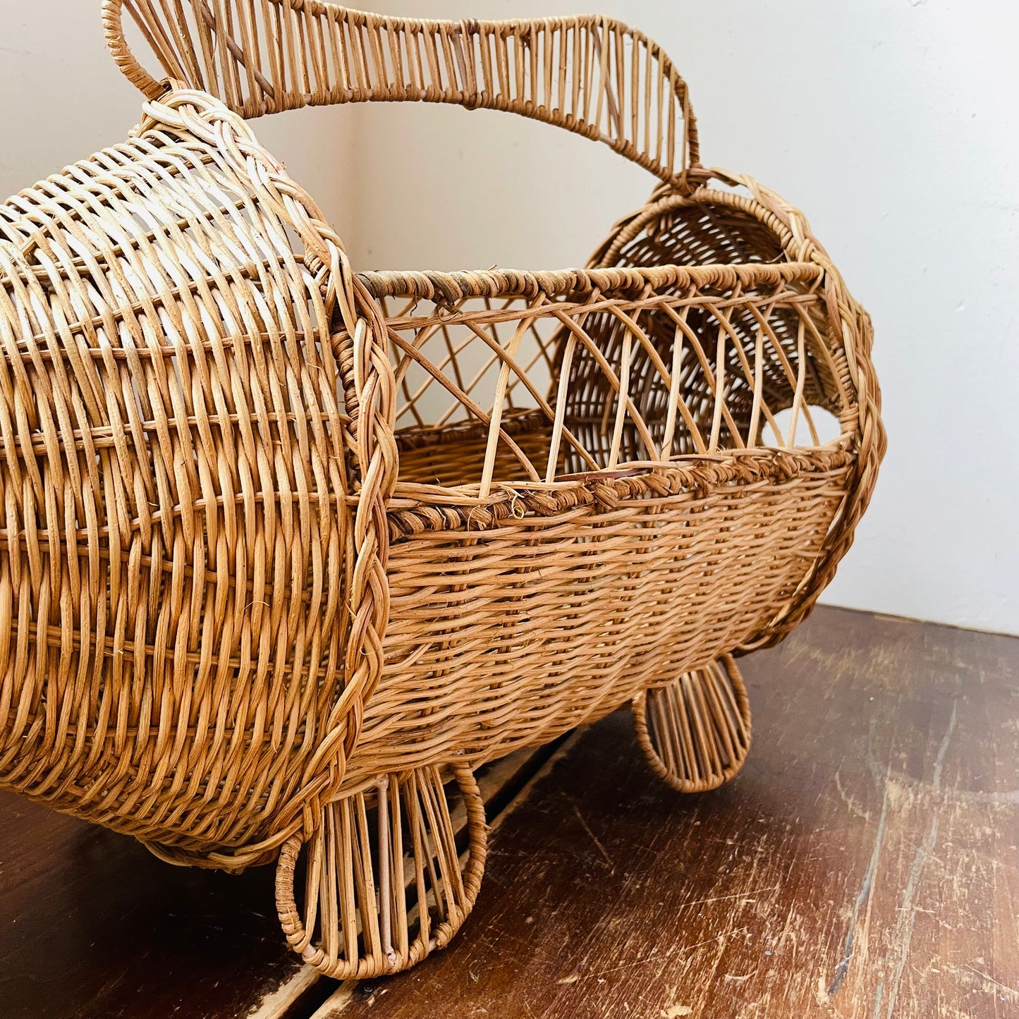 Hand-Woven Rattan & Wire Fish Basket