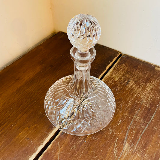 Cut Glass Decanter with Wide Base- Vintage