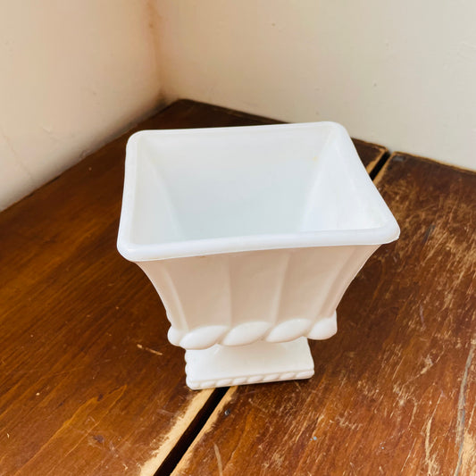 Paneled Pedestal Milk Glass Planter- Vintage