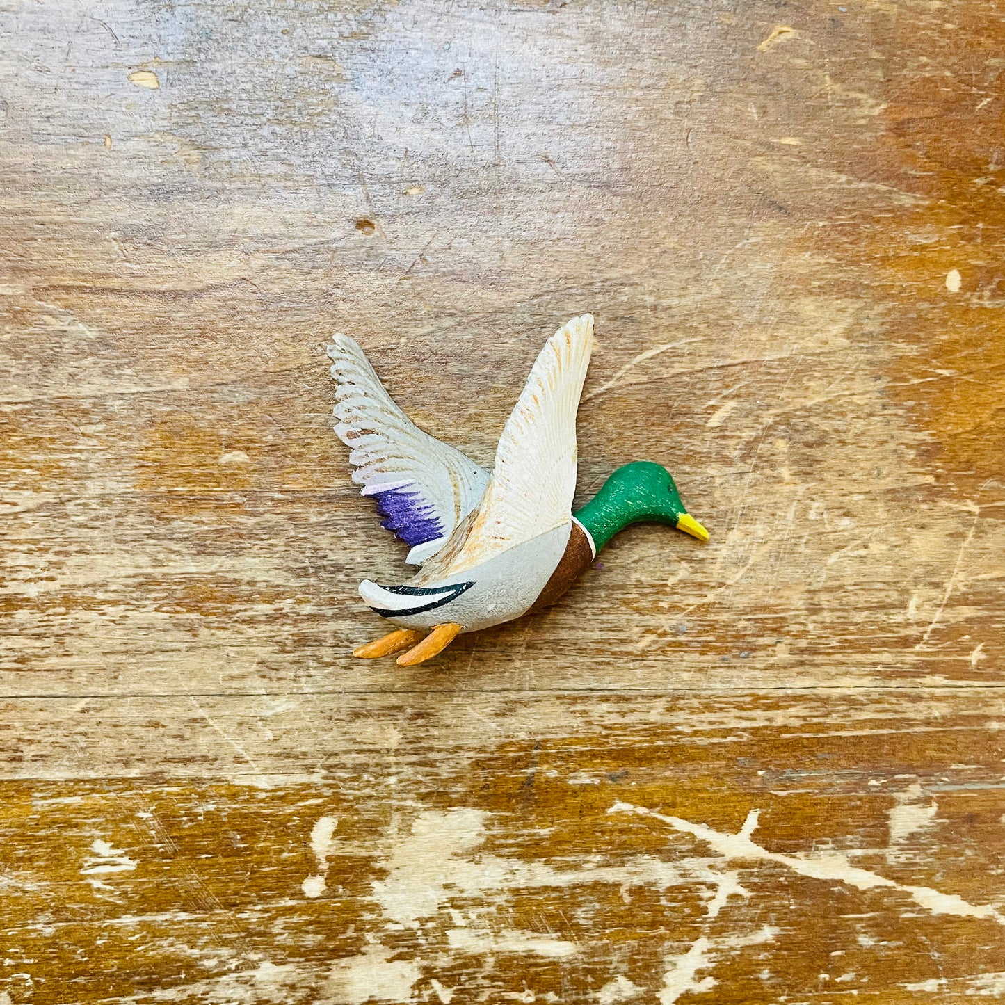 Wooden Mallard Duck Brooch- Vintage