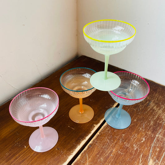Ombre Colored Rim Stemmed Coupe Glasses- Set of 4