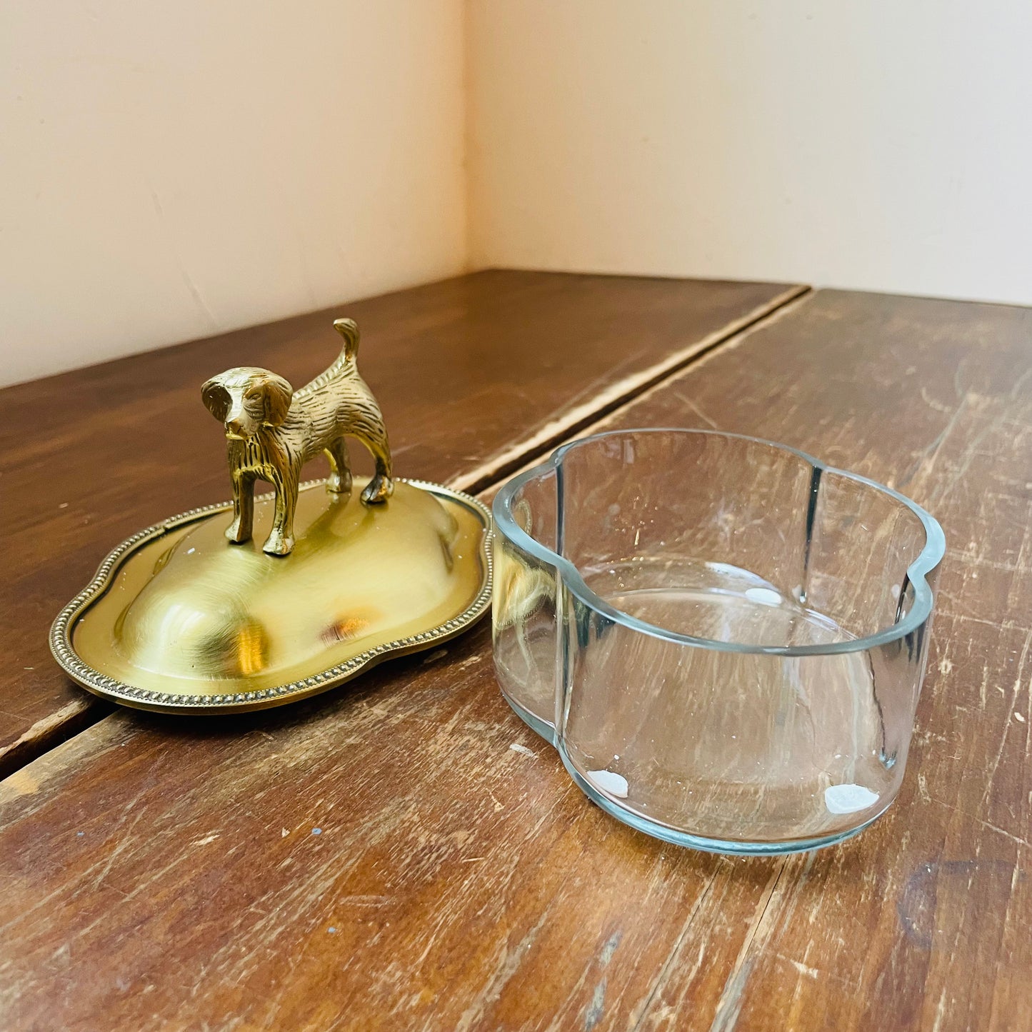Brass & Glass Dog Dish