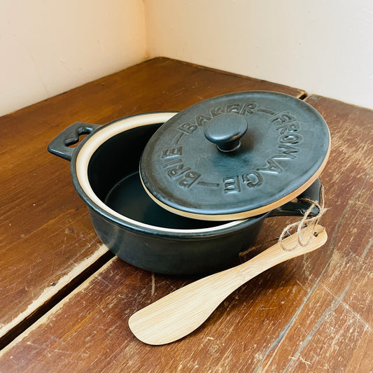 Matte Black Stoneware Brie Baker