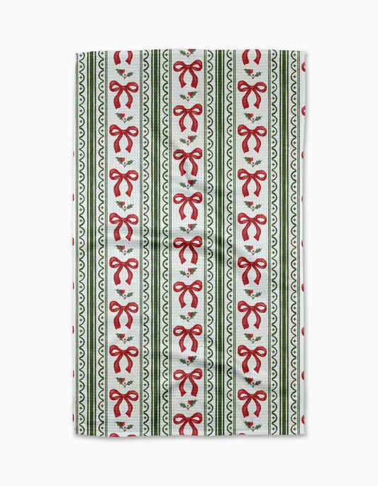 Christmas Bow Stripe Tea Towel