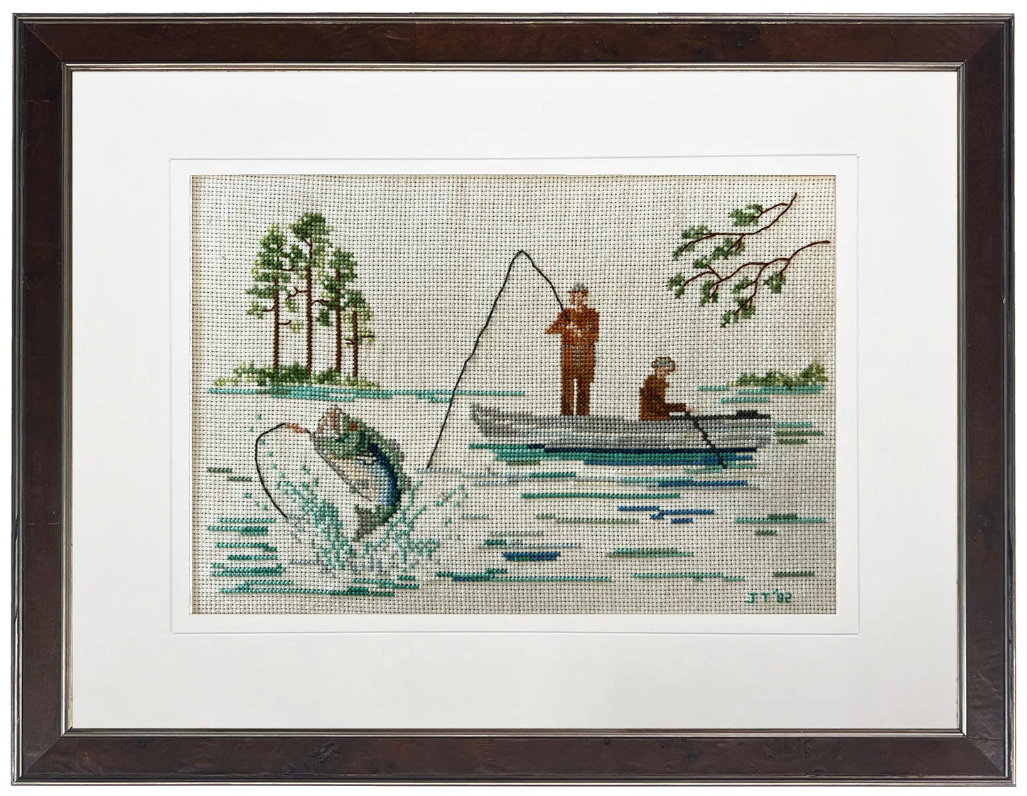 Fish On Cross-Stitch Framed Print