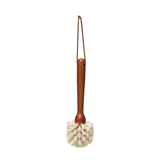 Dark Beech Wood Dish Brush with Leather Tie