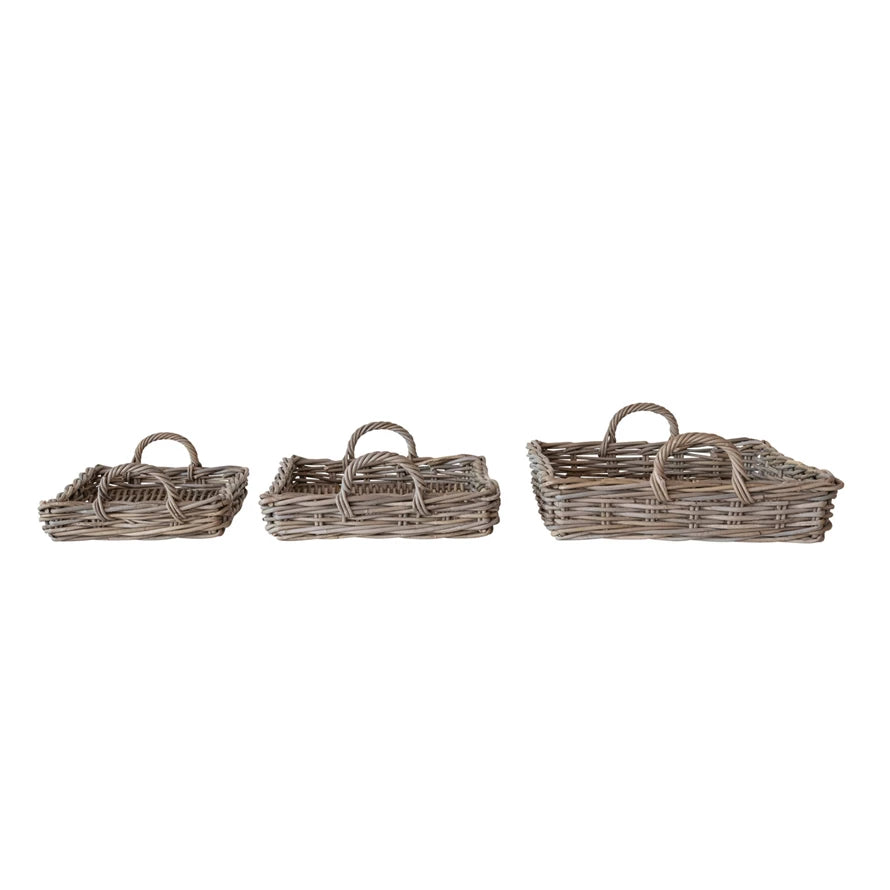 Decorative Woven Rattan Trays- Set of 3