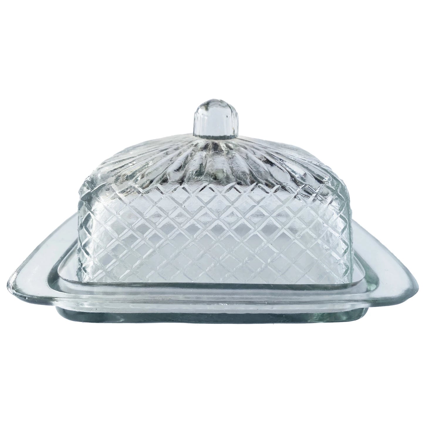 Embossed Glass Butter Dish