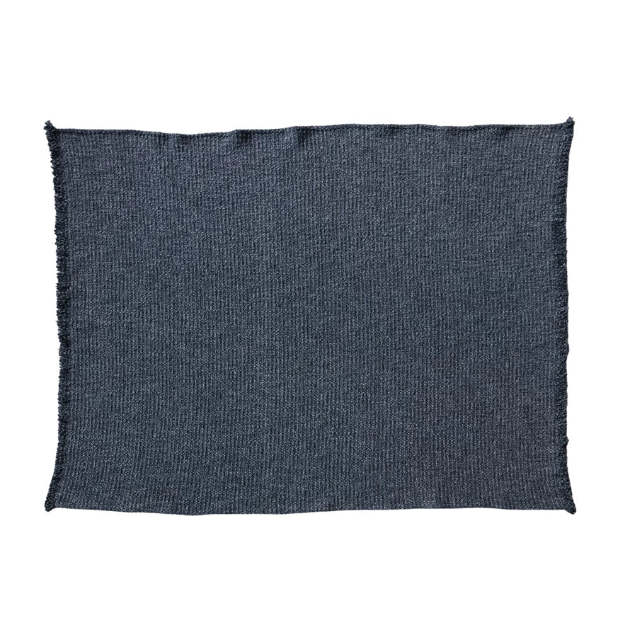 Denim Stonewashed Bouclé Throw w/ Fringe