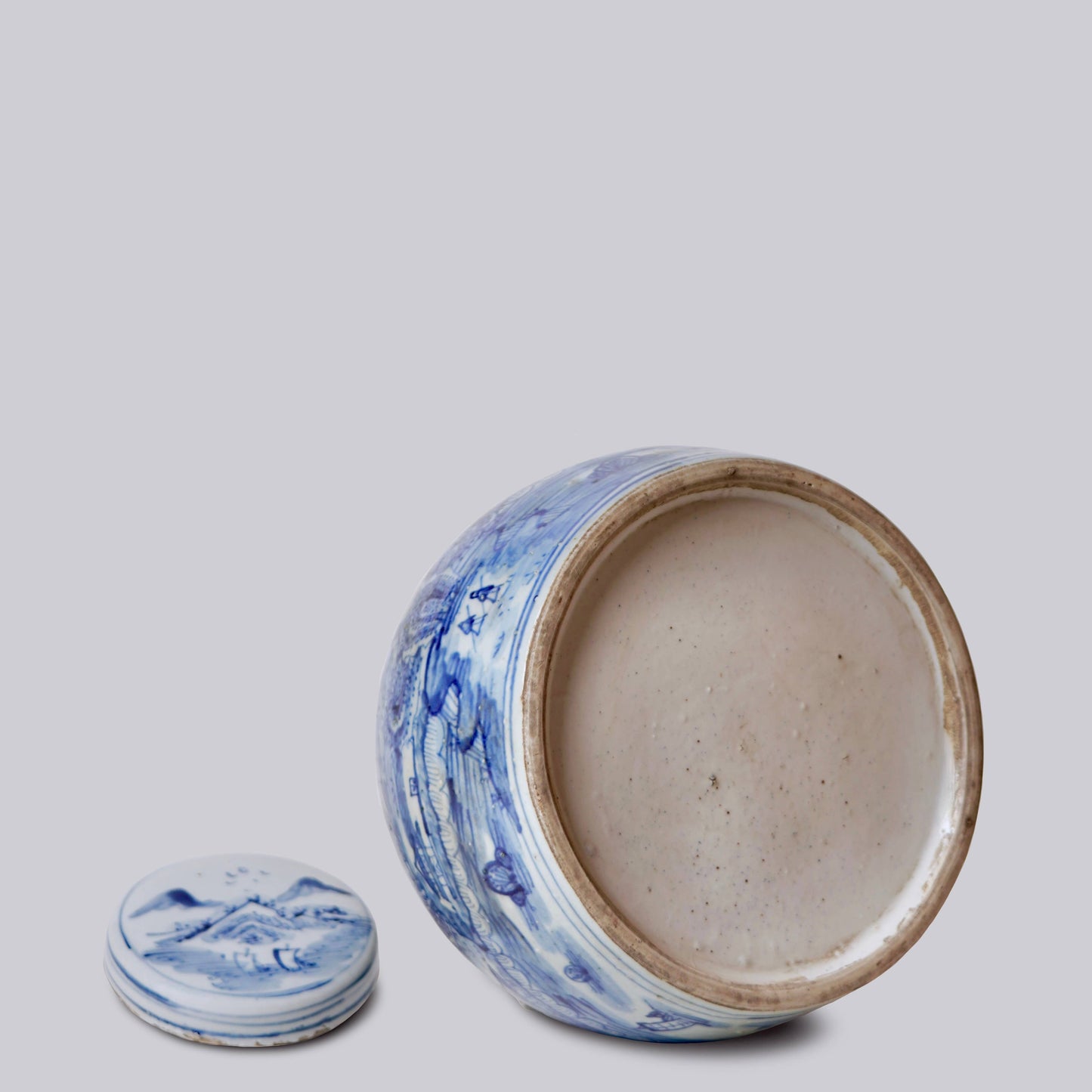 Lidded Blue and White Porcelain Landscape Storage Jar