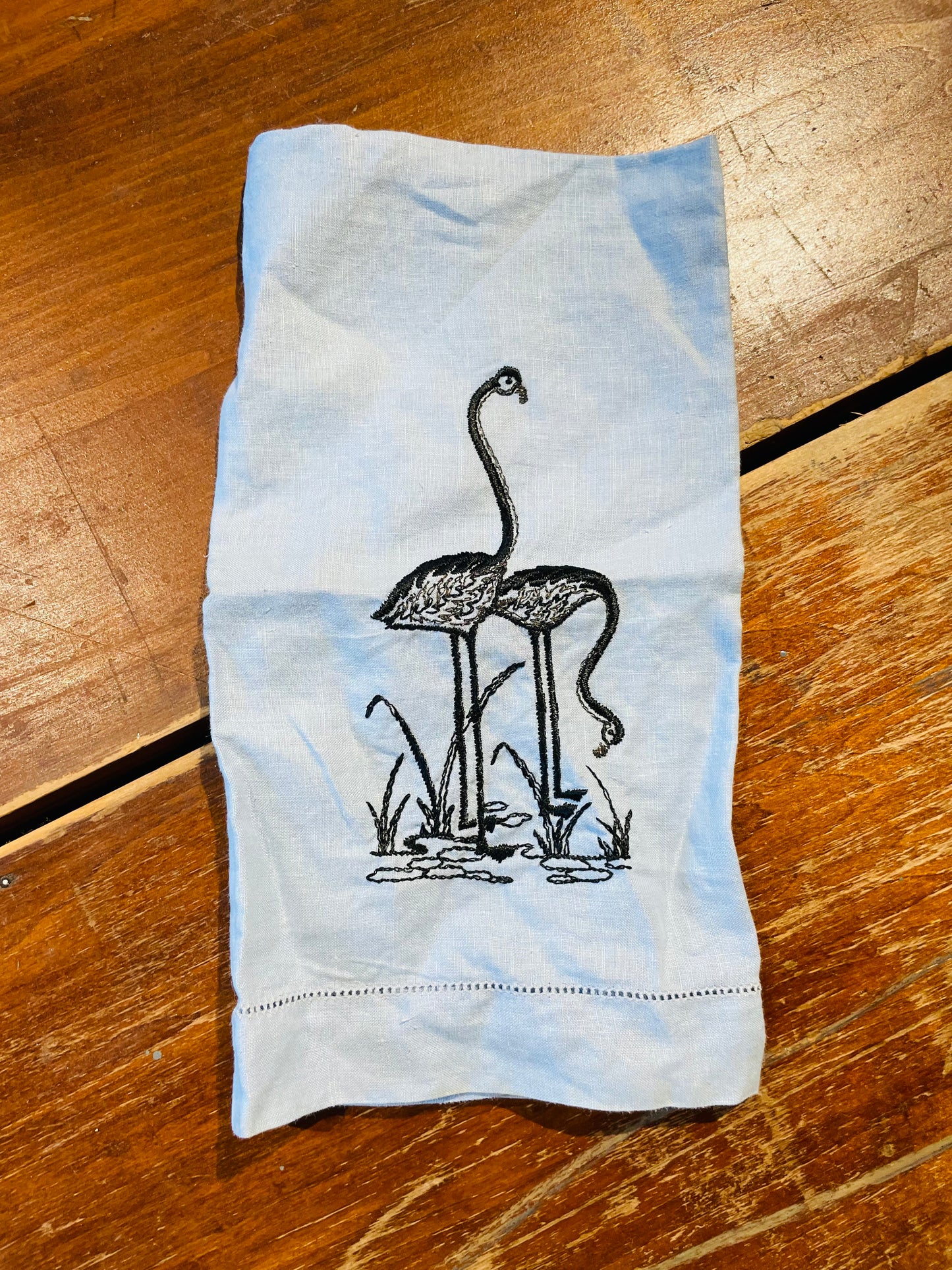 Flamingos on Blue Napkin- Vintage
