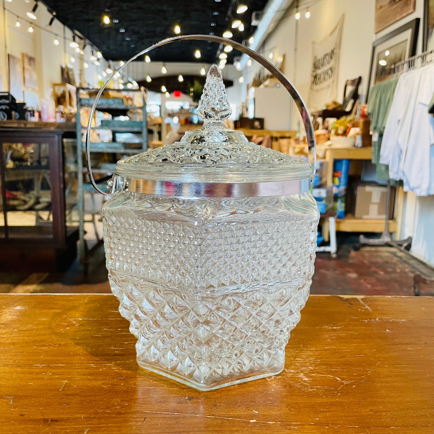 Pressed Glass Ice Bucket- Vintage