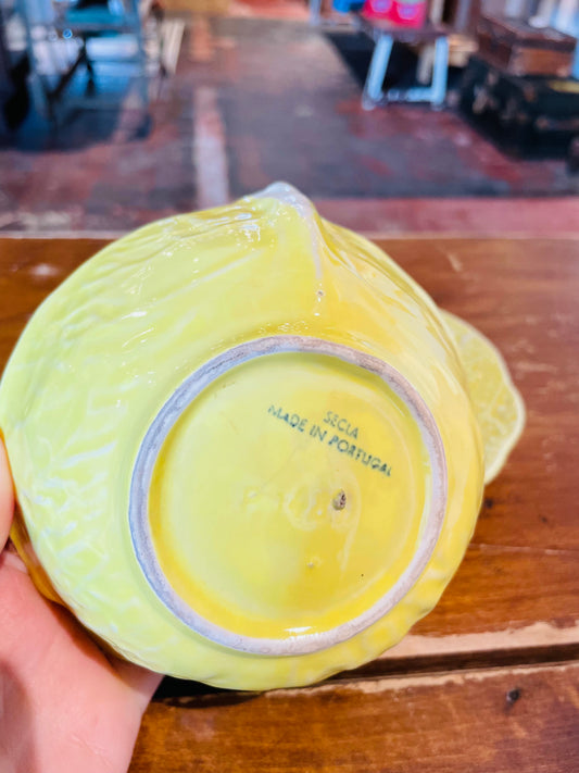Yellow Secla Majolica Cabbage Bowl & Saucer- Vintage