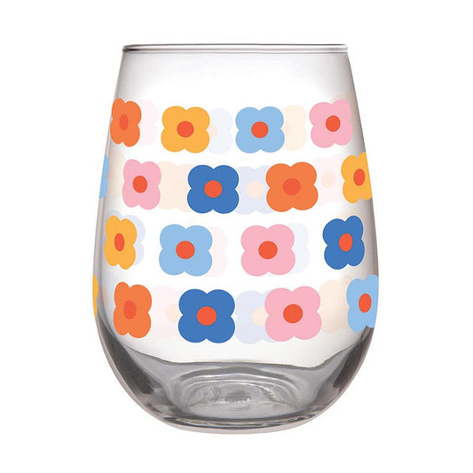 Retro Flower Stemless Wine Glass
