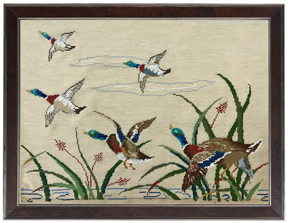 Framed Vintage Mallard Needlework Reproduction Print