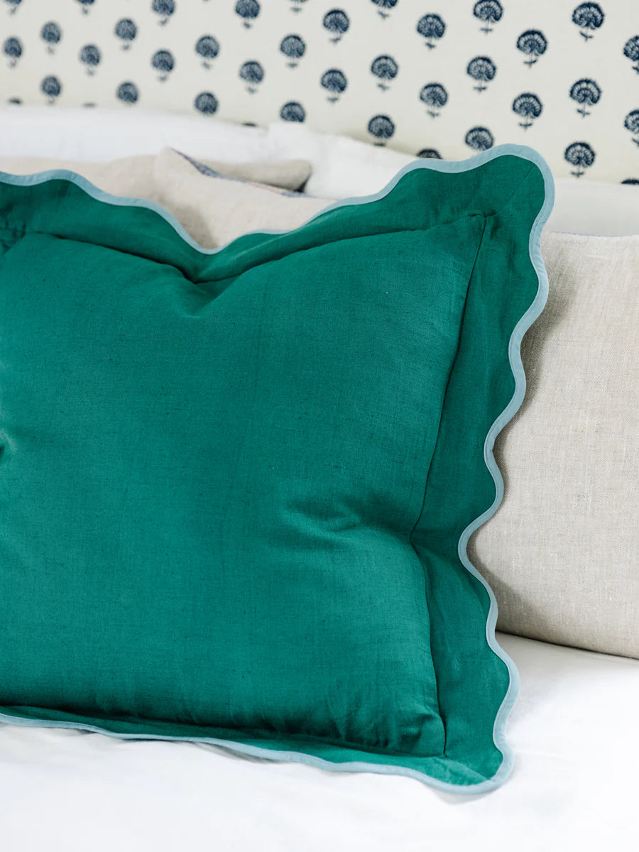 Darcy Green & Aqua Linen Pillow