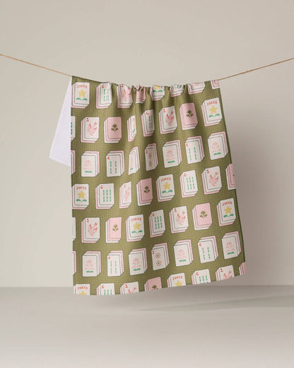 Flower Tiles Tea Towel: Green