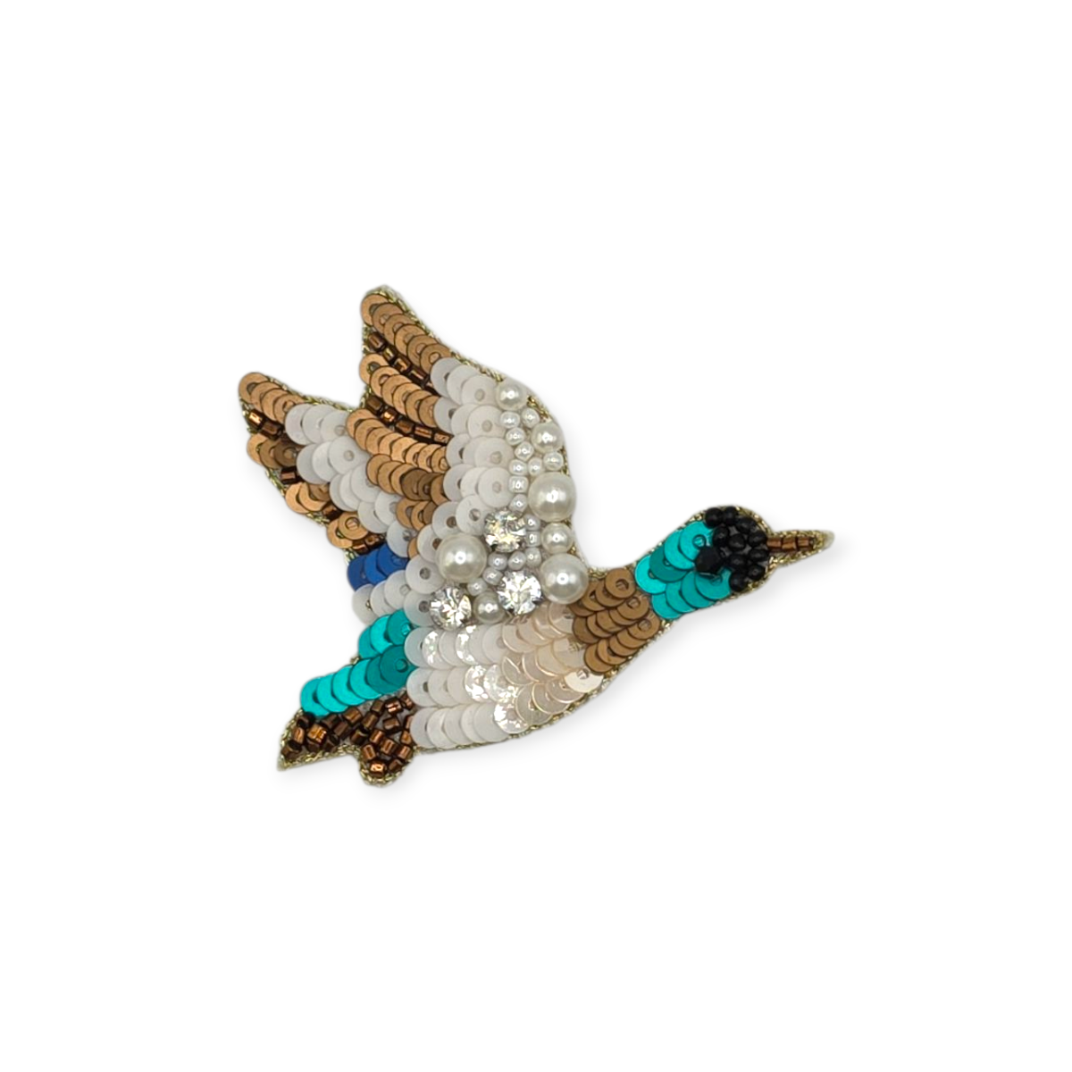 Embroidered Flying Mallard Duck Brooch
