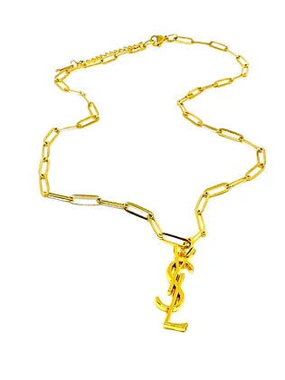 YSL Letter Charm Paper Clip Necklace- Semi-Charmed Wife