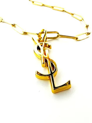 YSL Letter Charm Paper Clip Necklace- Semi-Charmed Wife