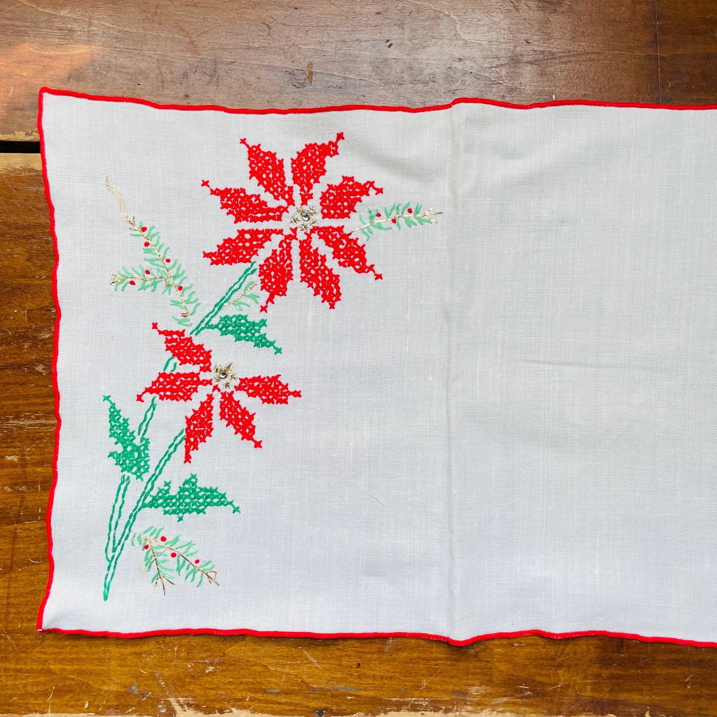 Poinsettia Cross Stitch Napkins & Placemats- Vintage
