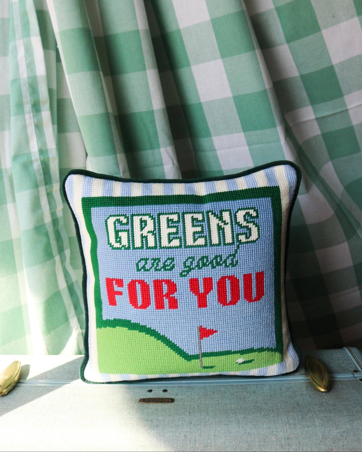 Greens are Good for You Golf Needlepoint Pillow