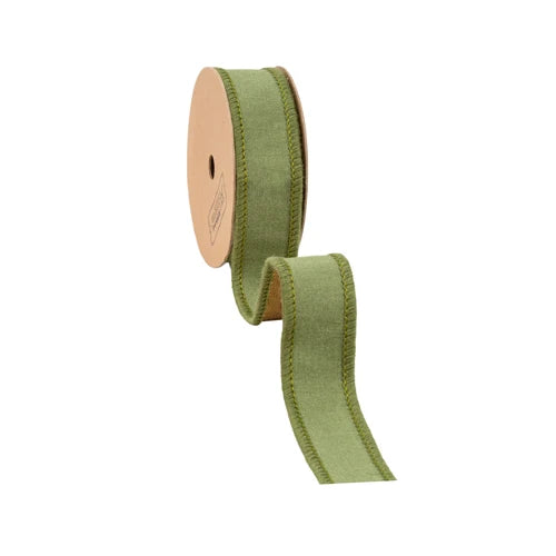 1" Wired Dupioni Ribbon | Moss W/ Gold Backing