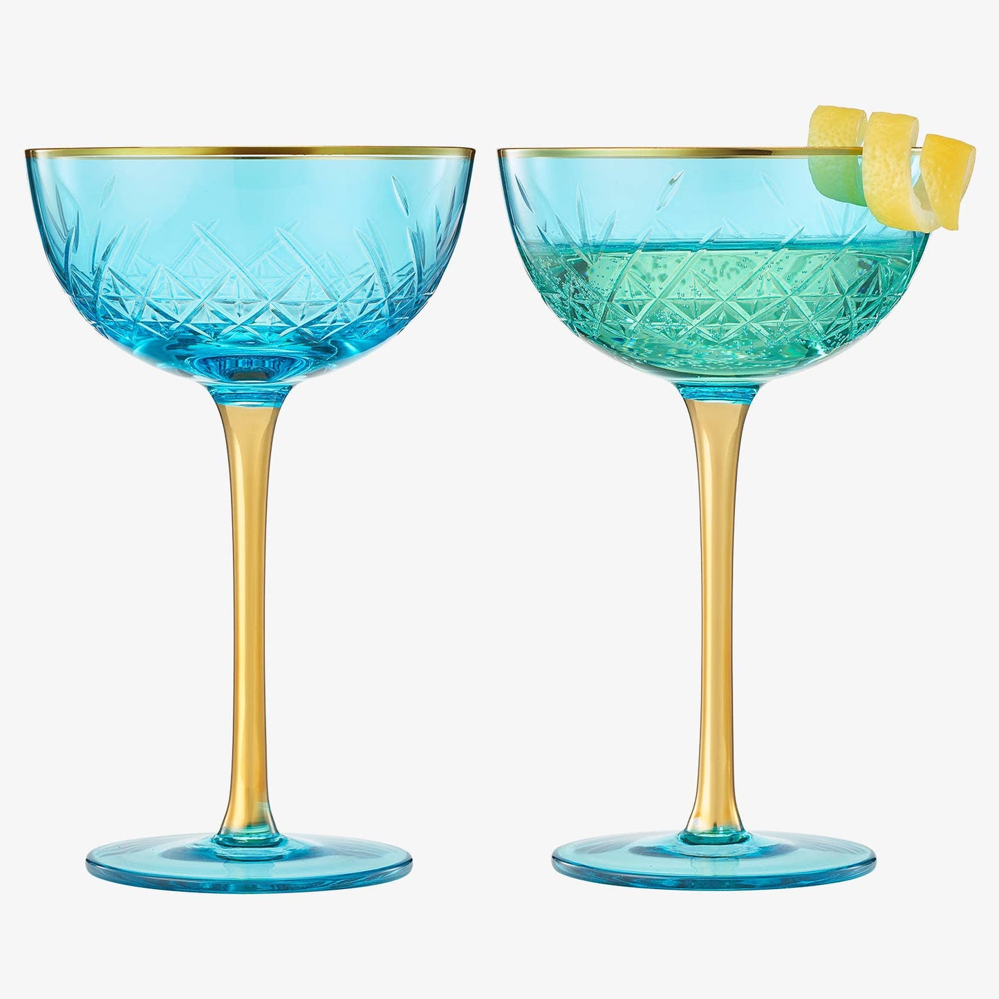 Blue Art Deco Coupe Glasses- Set of 4