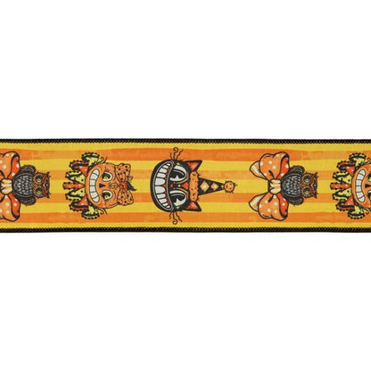 2 1/2" Wired Dupioni Ribbon | Vintage Halloween Faces