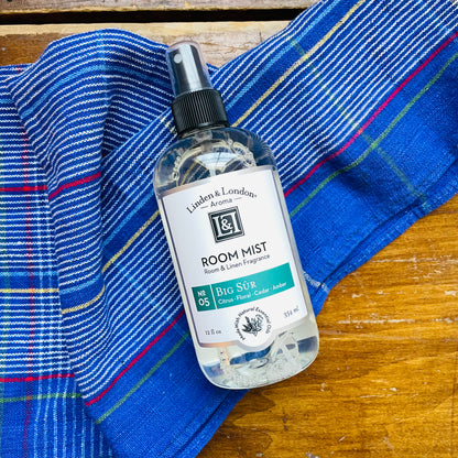 big sur room mist linen spray that smells of citrus, floral, cedar and amber