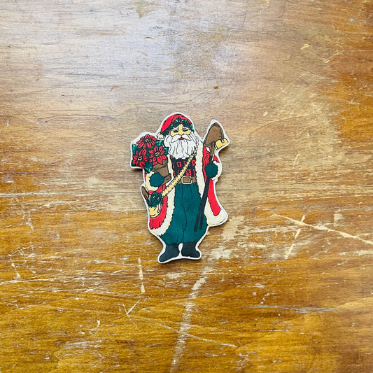 Plush Santa Gardener Magnet- Vintage