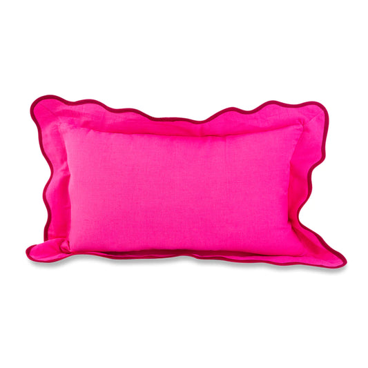 Darcy Linen Lumbar Pillow Neon Pink + Wine