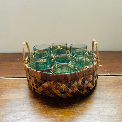 Anchor Hocking Set of 6 Glasses & Basket- Vintage