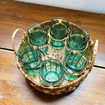 Anchor Hocking Set of 6 Glasses & Basket- Vintage