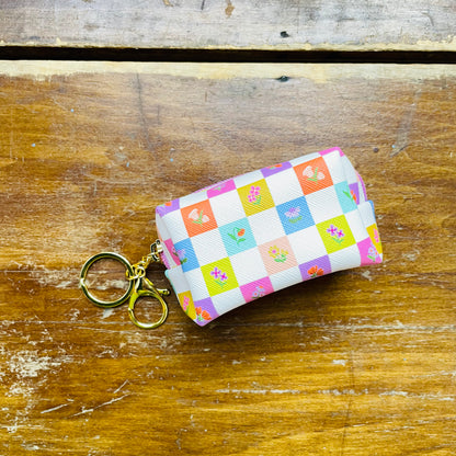 Checkerboard Blooms Key Chain Pouch