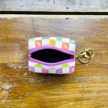 Checkerboard Blooms Key Chain Pouch