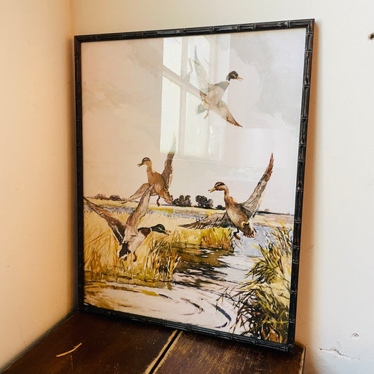 Watercolor Painting Print of Ducks Flying