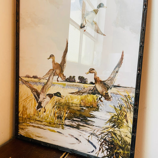 Watercolor Painting Print of Ducks Flying