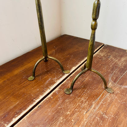 Set of 2 Antiqued Brass Loop & Footed Candlestick Holders