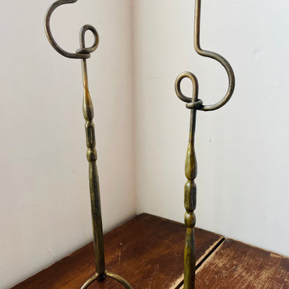 Set of 2 Antiqued Brass Loop & Footed Candlestick Holders